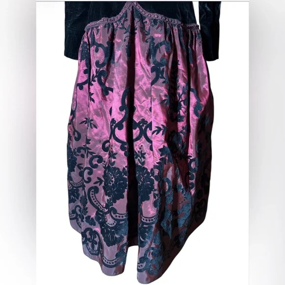 Vintage 80s Scott McClintock Velvet Taffeta Holiday Dress Whimsigoth Baroque SM